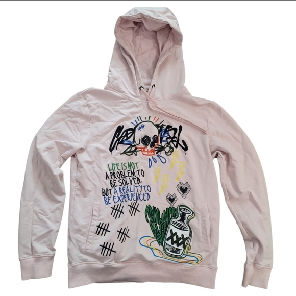 Offbeat Other - Offbeat Embroidered Graphic Pink Hoodie for Men